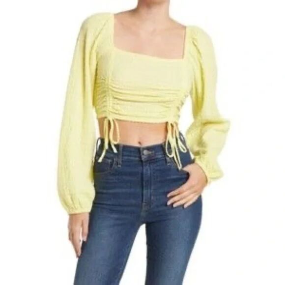 Sophie Rue Ruched Yellow Cottagecore Prairie Top Long Sleeve Size XL Romantic - Picture 1 of 11